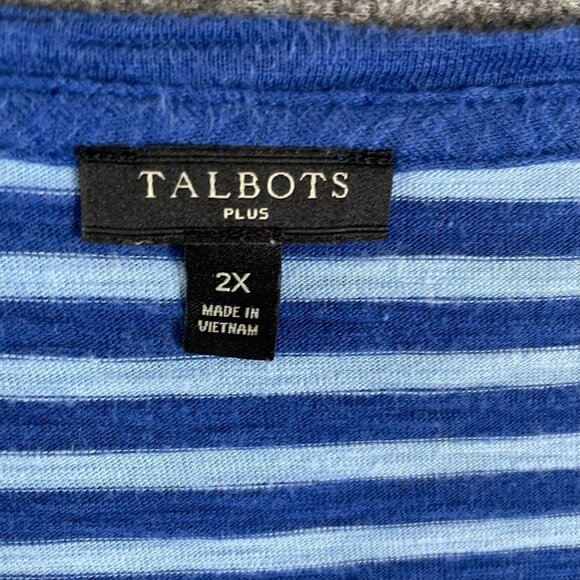 Talbots Top Womens 2X Blue Striped Nautical Sailor Stretch Casual Office Norm - Picture 15 of 16